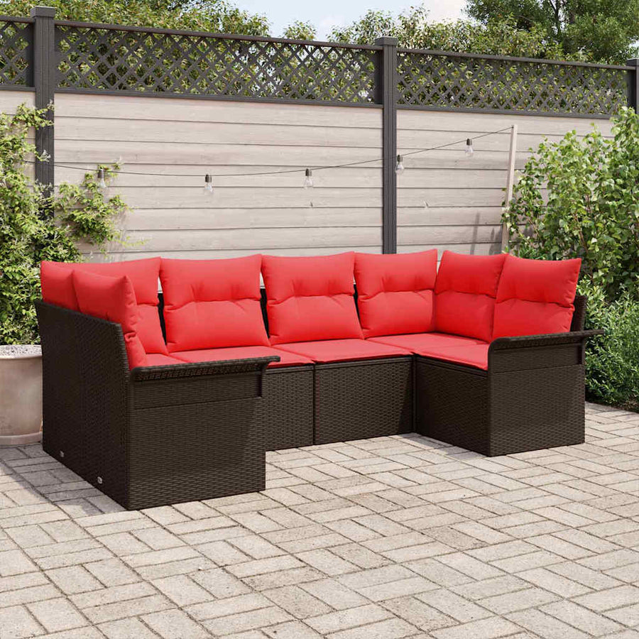 Tuin Sofa Set met kussen 6 pcs Bruin poly rattan