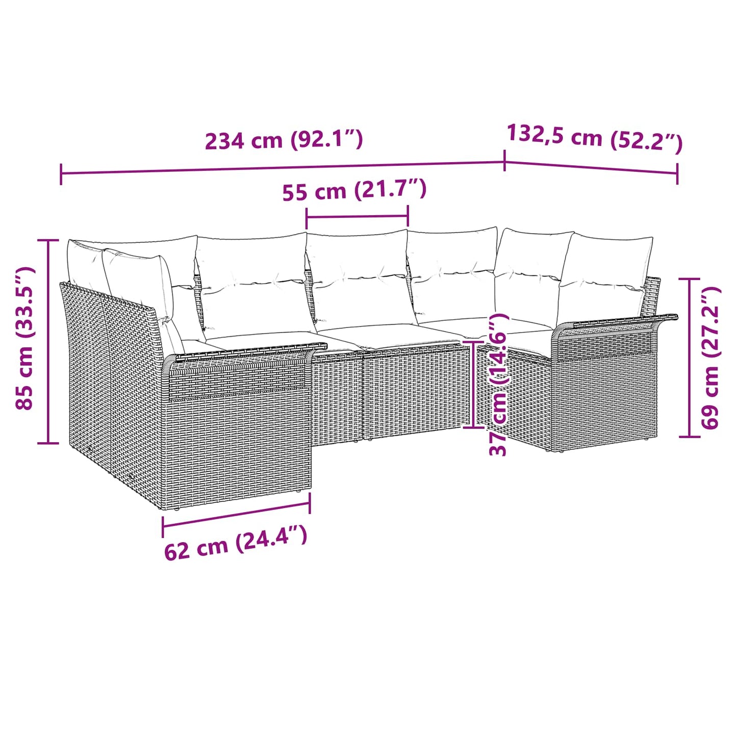 Tuin Sofa Set met kussen 6 pcs Bruin poly rattan
