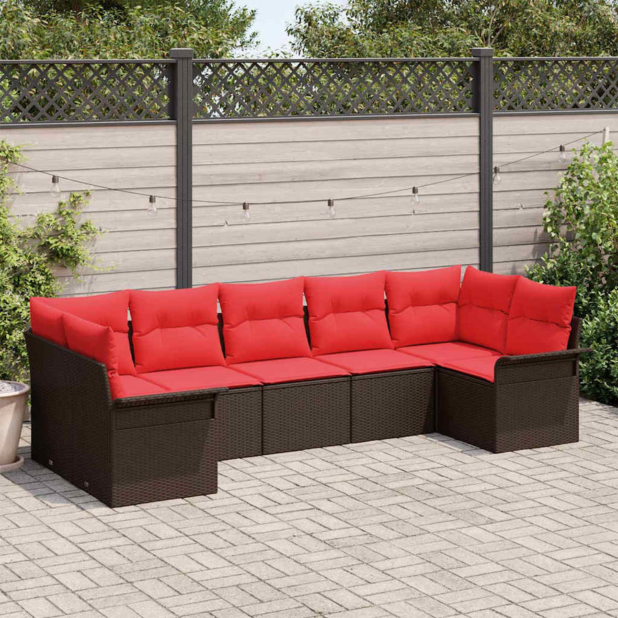 Tuin Sofa Set met kussen 7 pcs Bruin Poly riet