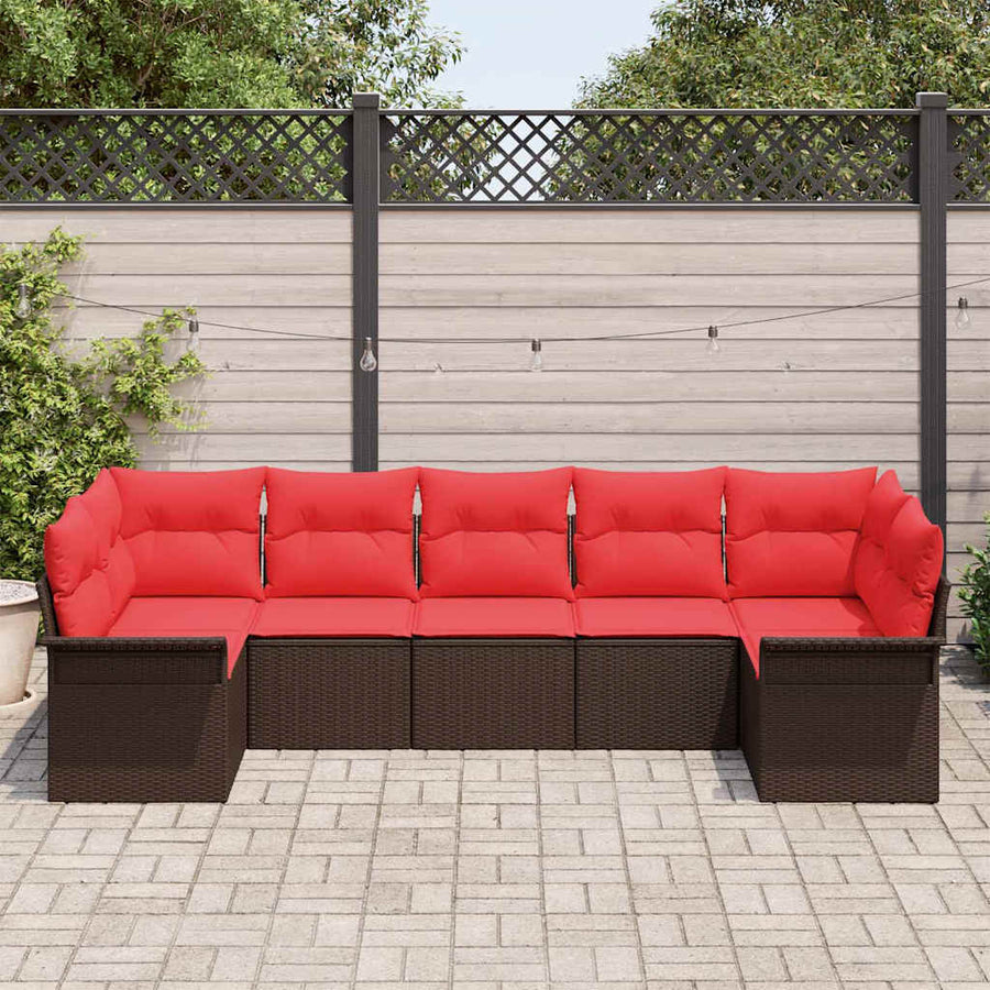 Tuin Sofa Set met kussen 7 pcs Bruin Poly riet