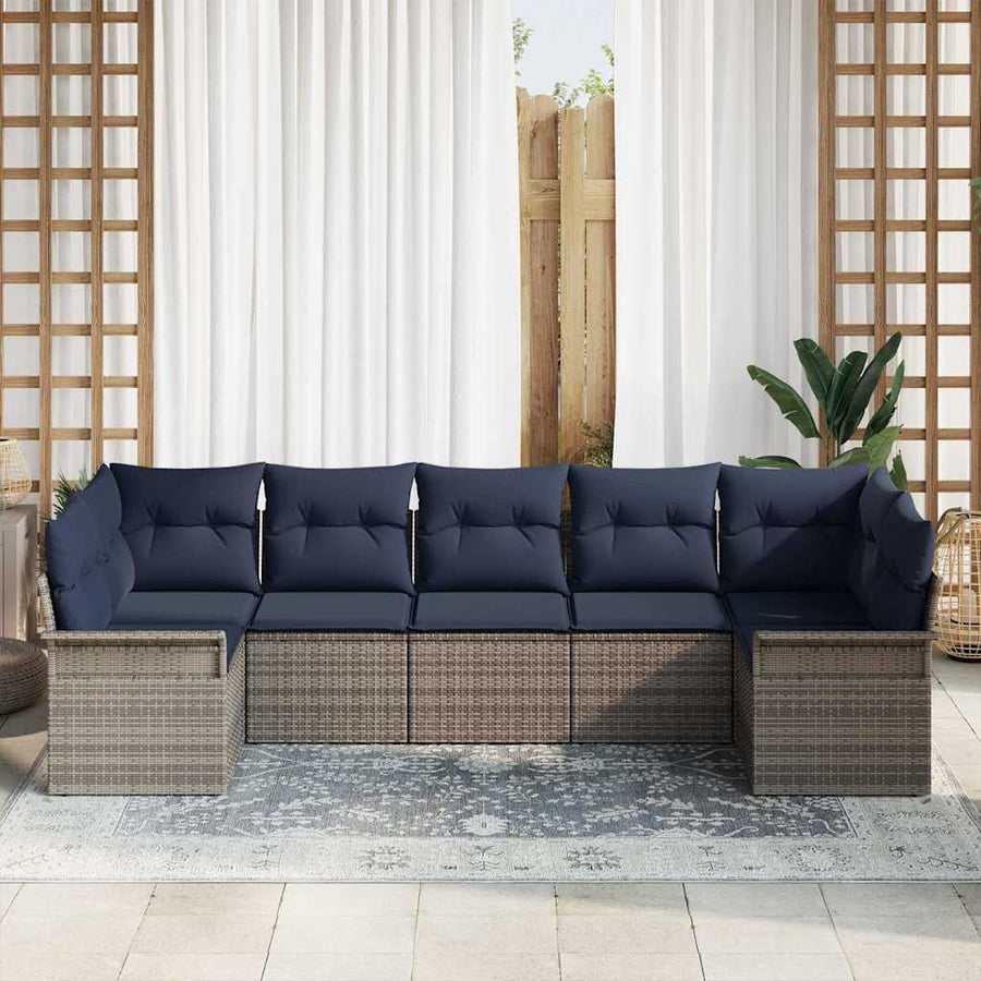 Tuin Sofa Set met kussen 7 pcs Grijs Poly riet