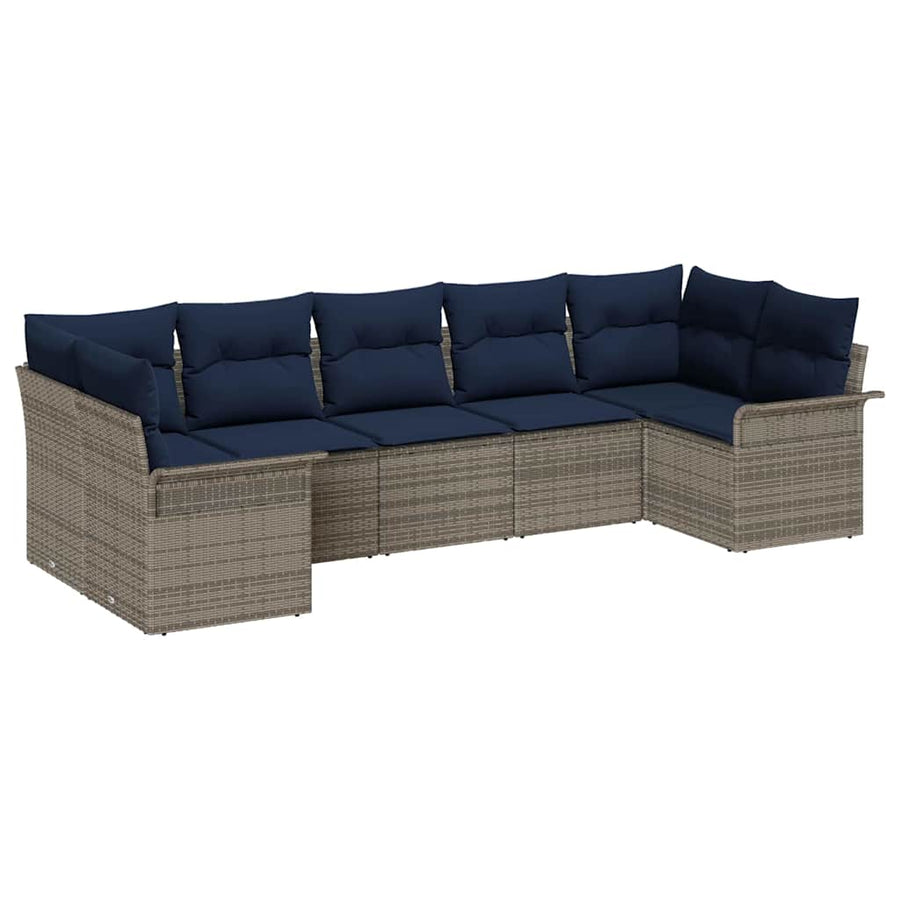 Tuin Sofa Set met kussen 7 pcs Grijs Poly riet