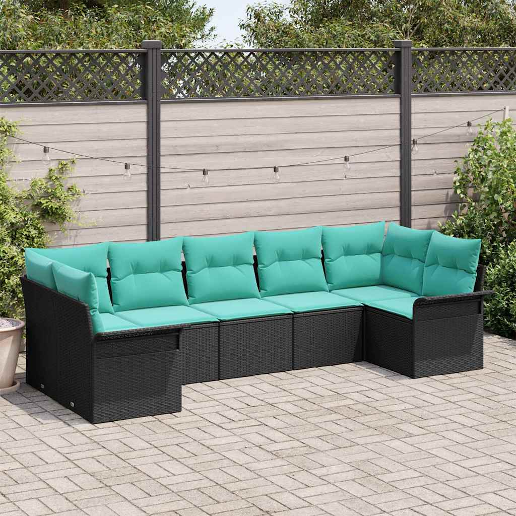 Tuin Sofa Set met kussen 7 pcs Zwart Poly riet