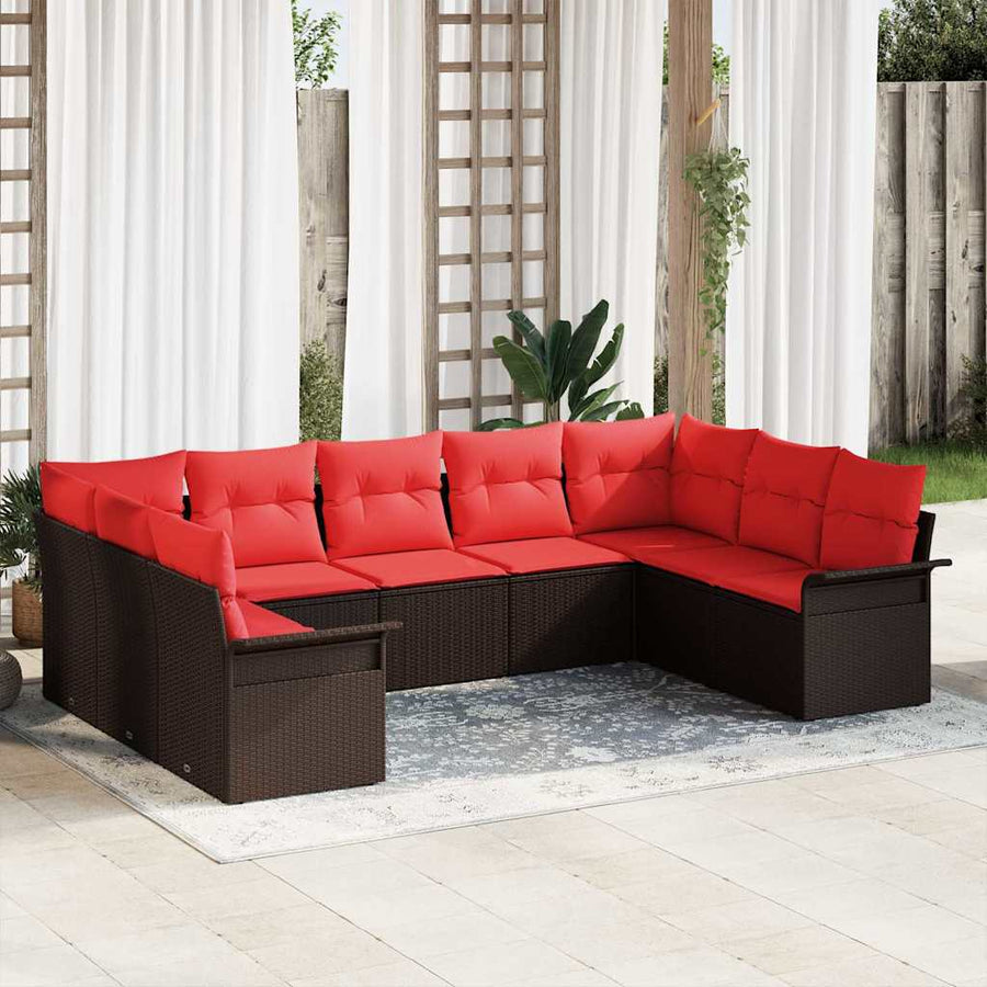 Tuin Sofa Set met kussen 9 pcs Bruin poly rattan