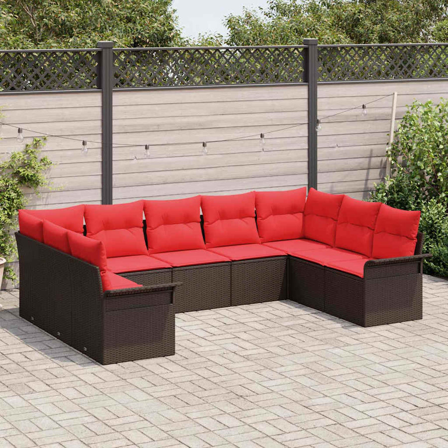 Tuin Sofa Set met kussen 9 pcs Bruin poly rattan