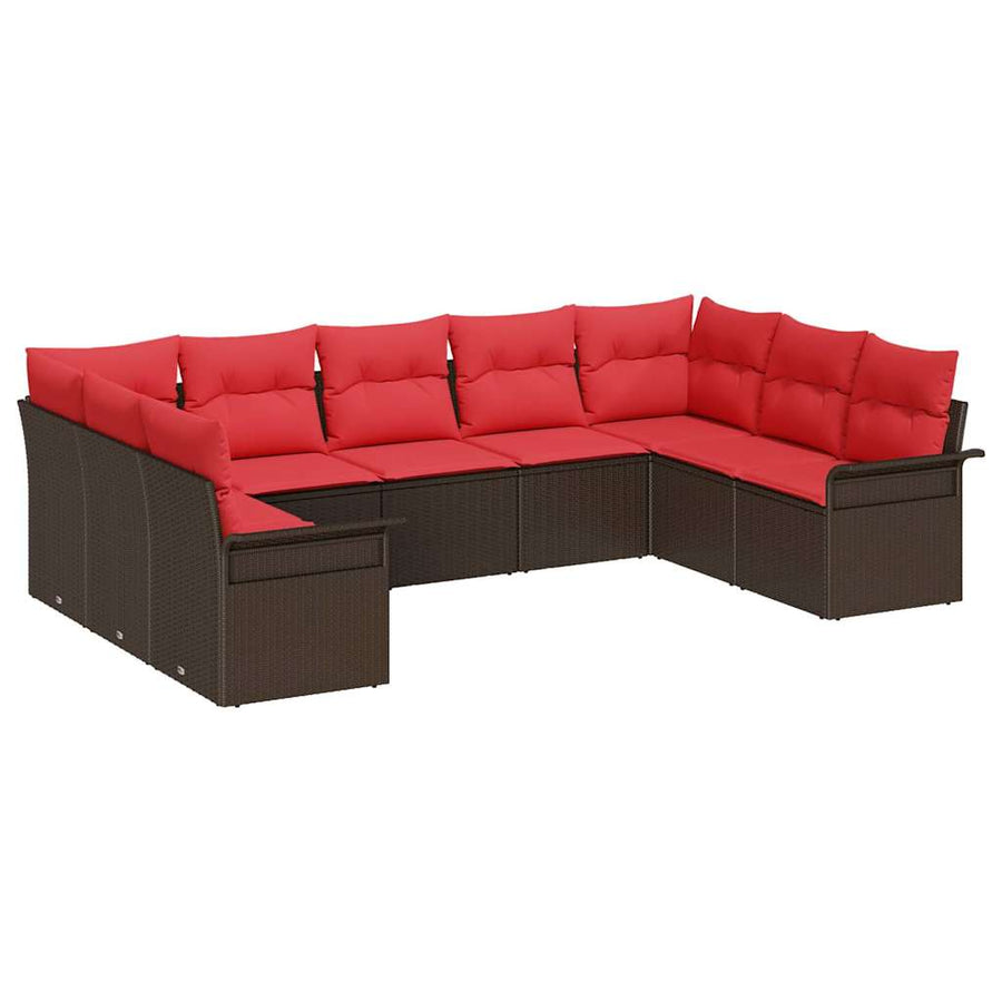 Tuin Sofa Set met kussen 9 pcs Bruin poly rattan