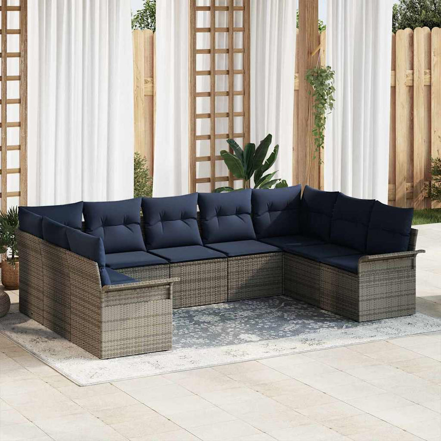 Tuin Sofa Set met kussen 9 pcs Grijs poly rattan