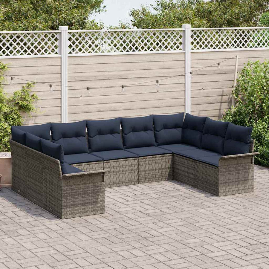 Tuin Sofa Set met kussen 9 pcs Grijs poly rattan