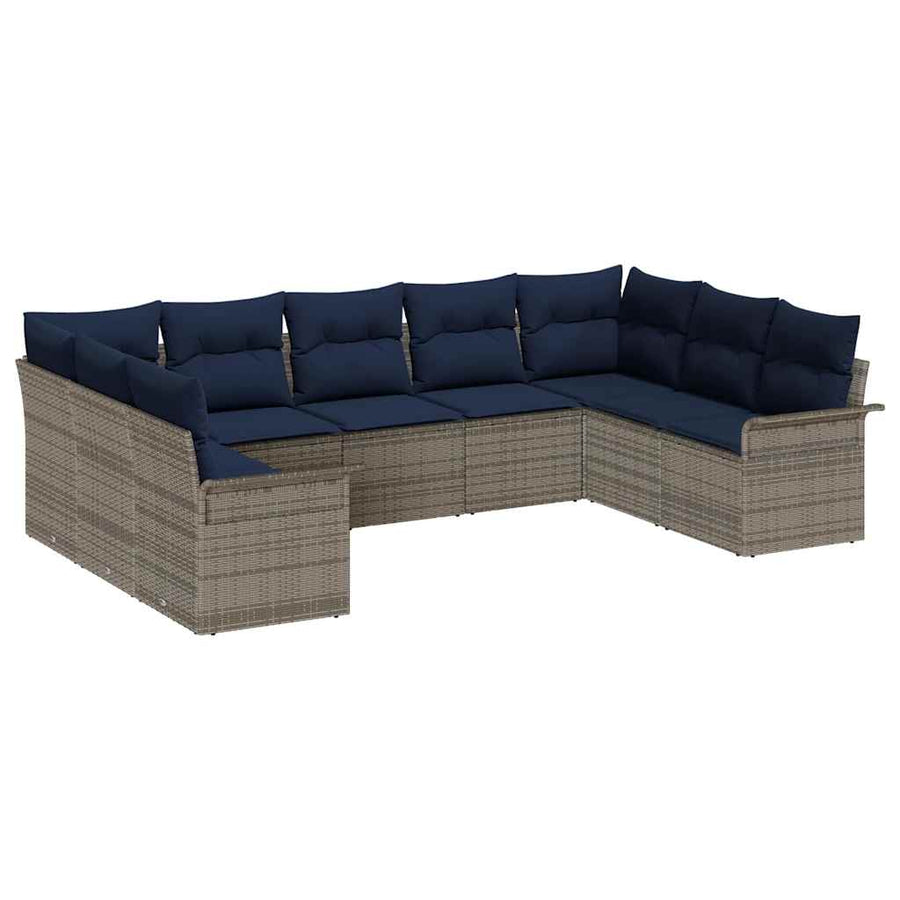 Tuin Sofa Set met kussen 9 pcs Grijs poly rattan