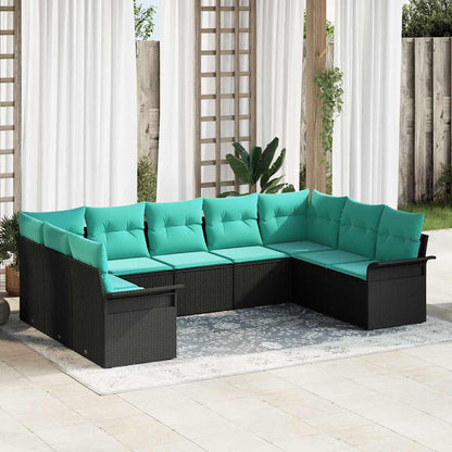 Tuin Sofa Set met kussen 9 pcs Zwart poly rattan