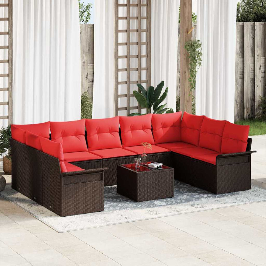 Tuin Sofa Set met kussen 10 pcs Bruin poly rattan