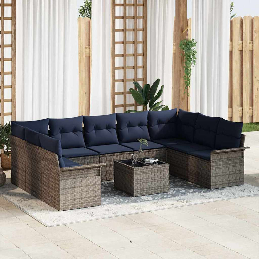 Tuin Sofa Set met kussen 10 pcs Grijs poly rattan