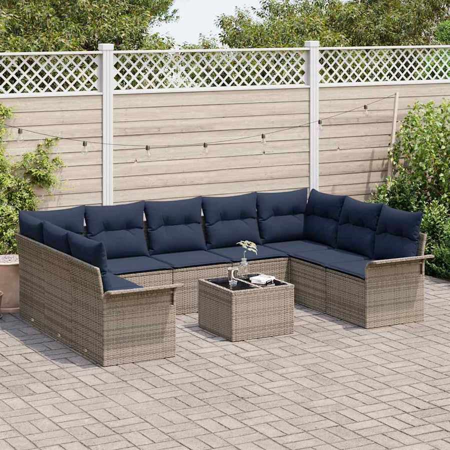 Tuin Sofa Set met kussen 10 pcs Grijs poly rattan