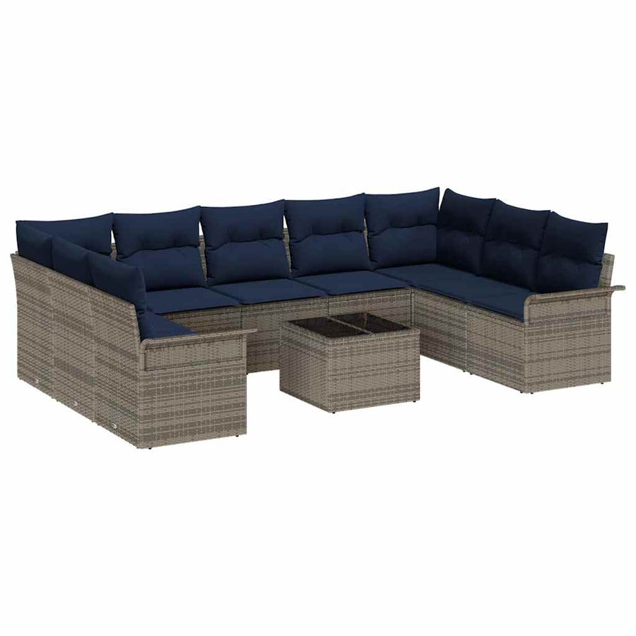 Tuin Sofa Set met kussen 10 pcs Grijs poly rattan