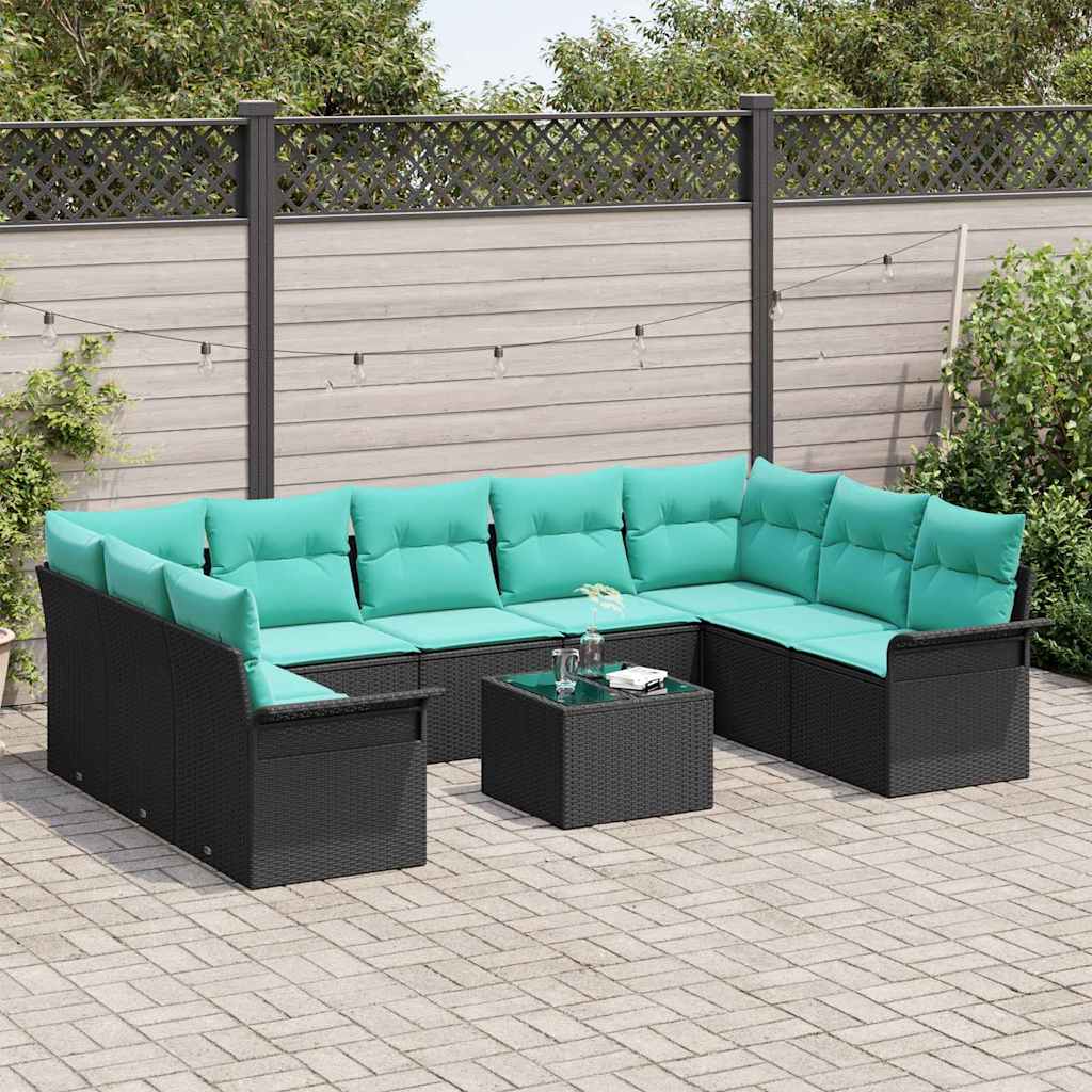 Tuin Sofa Set met kussen 10 pcs Zwart poly rattan