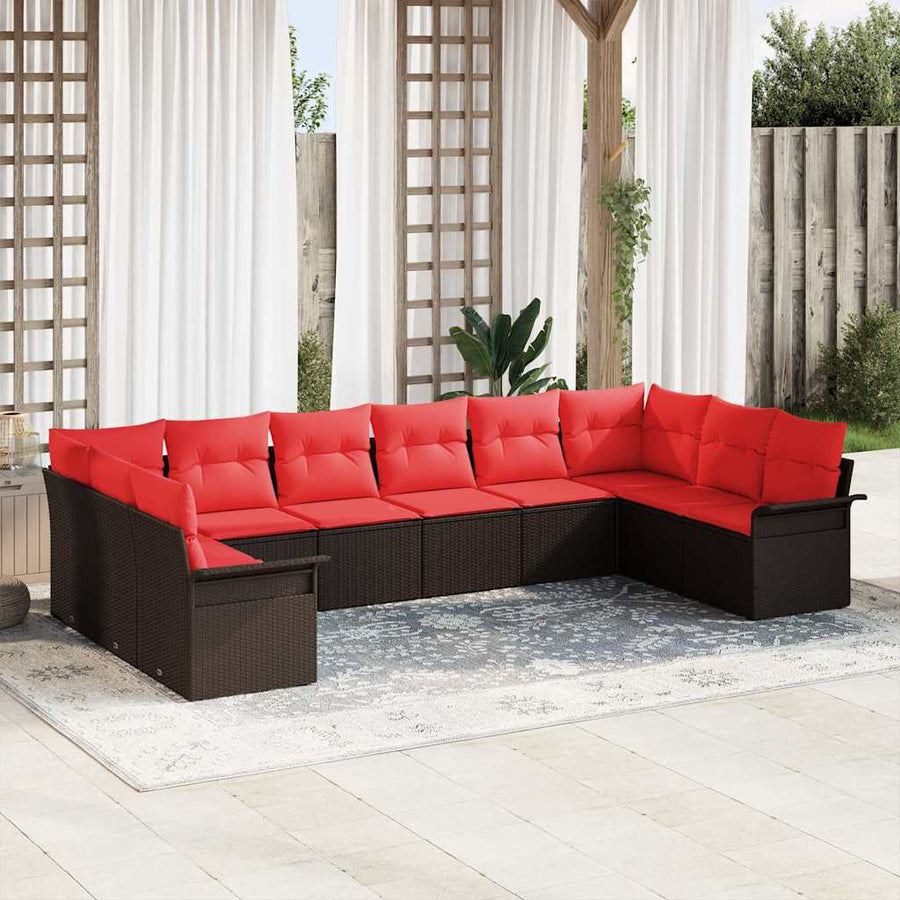 Tuin Sofa Set met kussen 10 pcs Bruin poly rattan