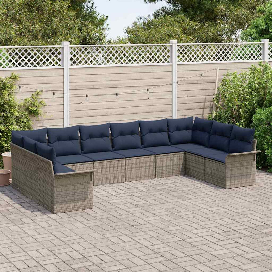 Tuin Sofa Set met kussen 10 pcs Grijs poly rattan