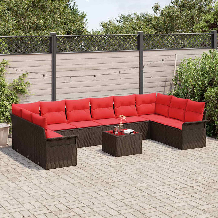 Tuin Sofa Set met kussen 11 pcs Bruin poly rattan