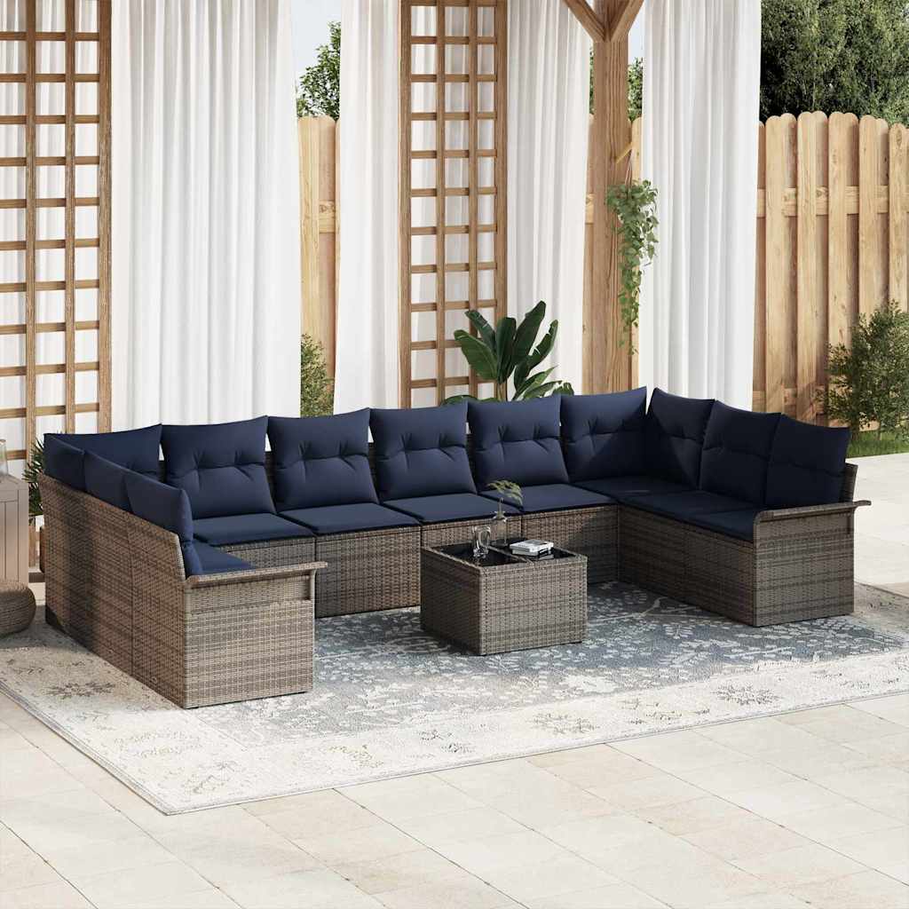 Tuin Sofa Set met kussen 11 pcs Grijs poly rattan