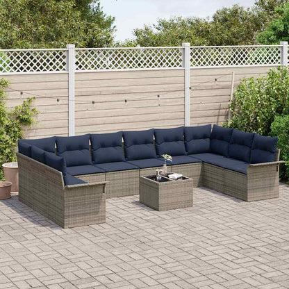 Tuin Sofa Set met kussen 11 pcs Grijs poly rattan