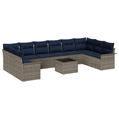 Tuin Sofa Set met kussen 11 pcs Grijs poly rattan