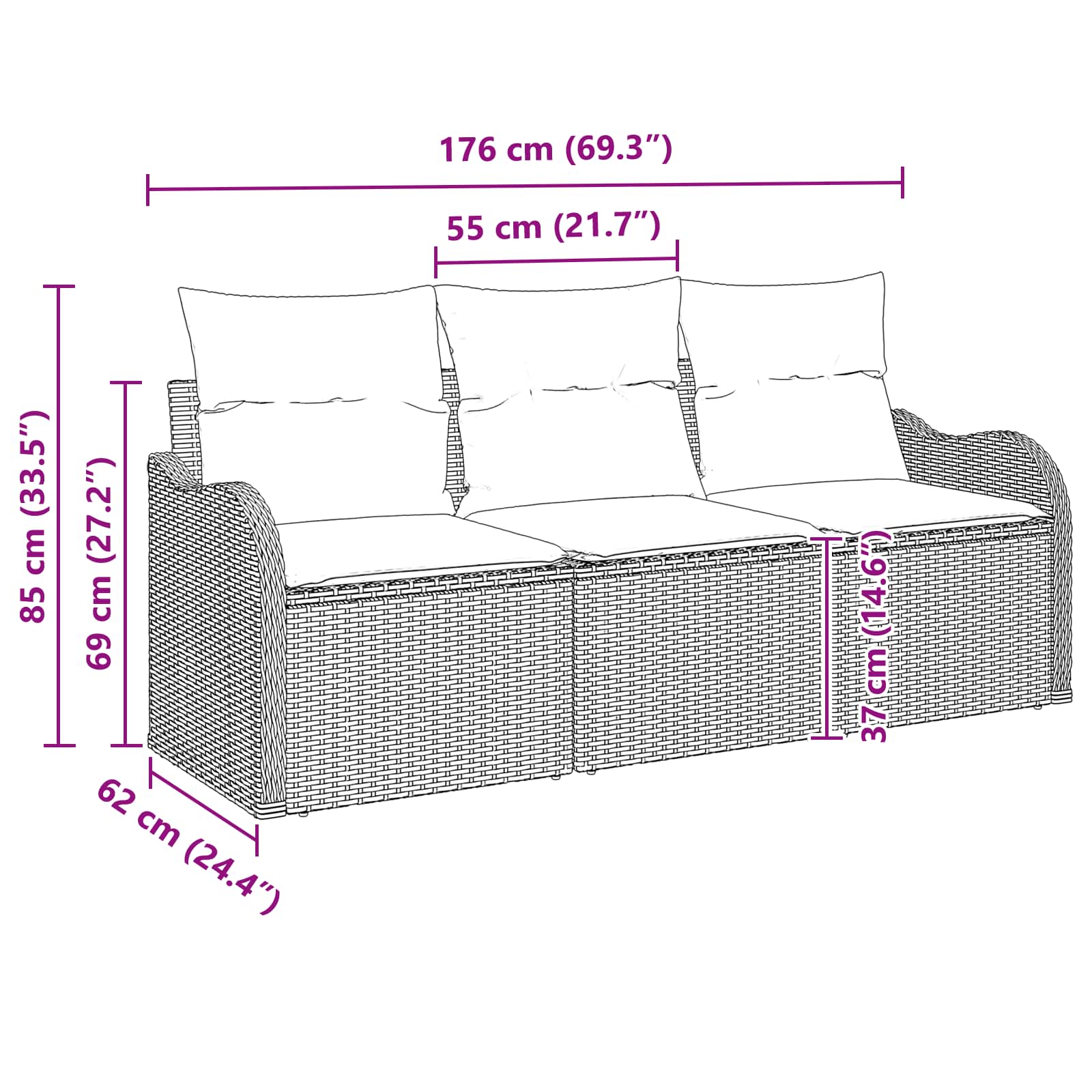 Tuin Sofa Set 3 st Grijs poly rattan