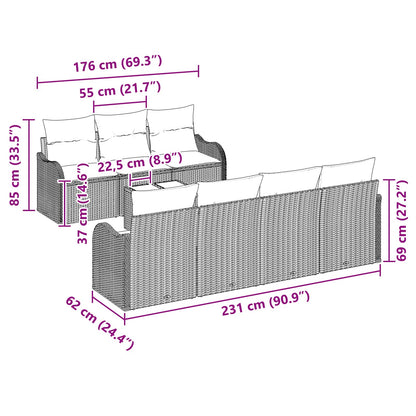 Bankstel 8 st 7-Aantal zitplaatsen Grijs poly rattan