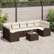 Tuin loungeset poly rattan bruin 289x122,5x85 cm