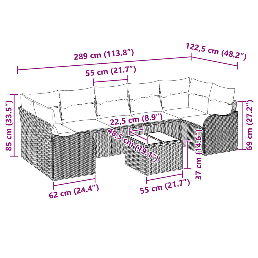 Bankstel 8 st 7-Aantal zitplaatsen Grijs poly rattan