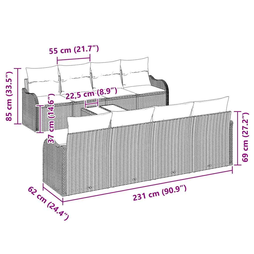 Tuin Sofa Set Lichtgrijs 55 x 55 x 37 cm poly rattan