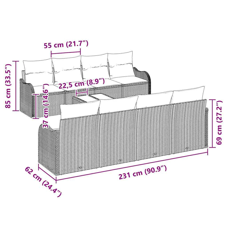 Tuin Sofa Set Lichtgrijs 55 x 55 x 37 cm poly rattan