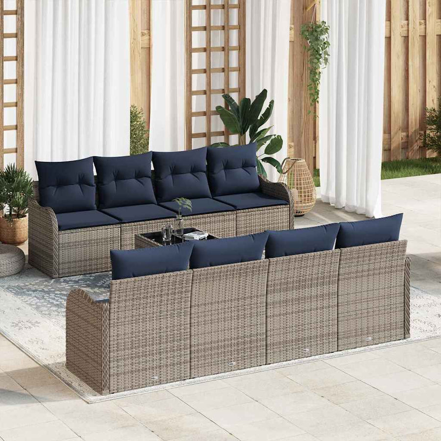 Bankstel 9 st 8-Aantal zitplaatsen Grijs poly rattan