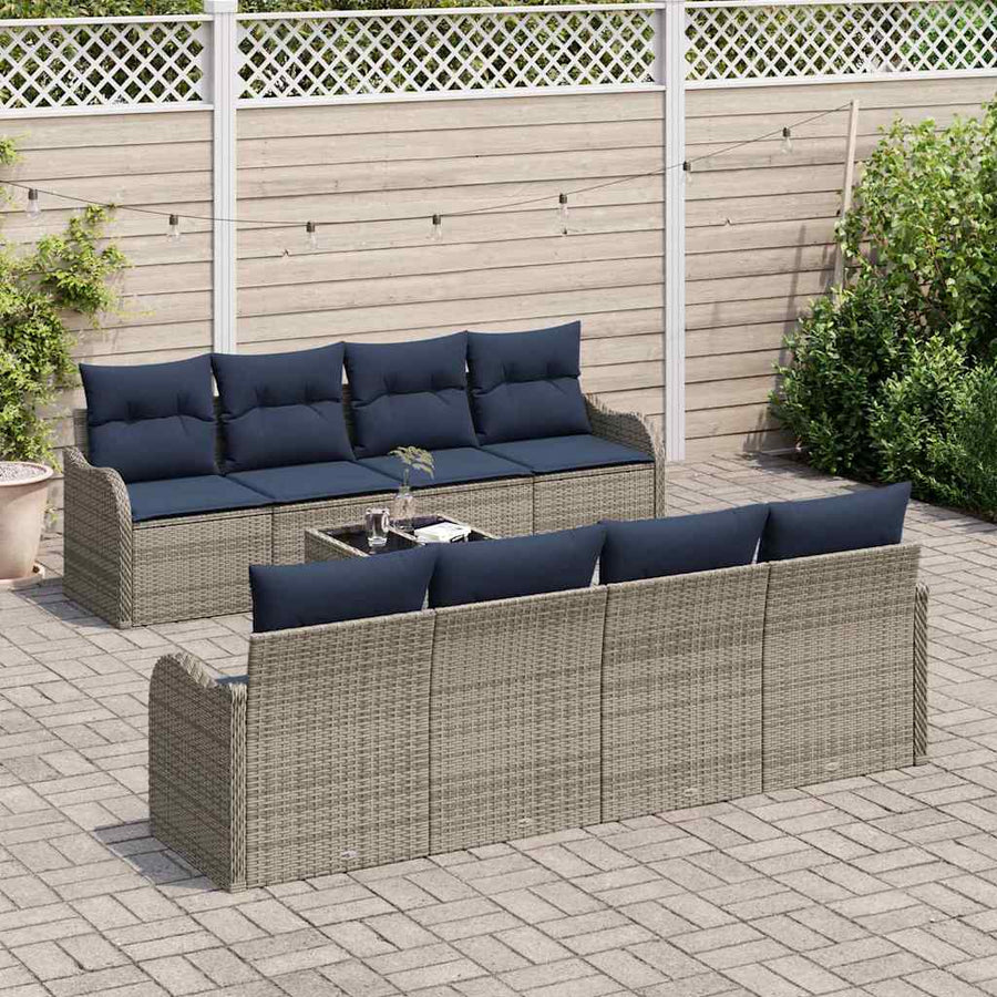 Bankstel 9 st 8-Aantal zitplaatsen Grijs poly rattan