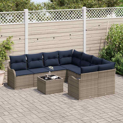 Tuin Sofa Set 9 st 8-Aantal zitplaatsen Grijs poly rattan