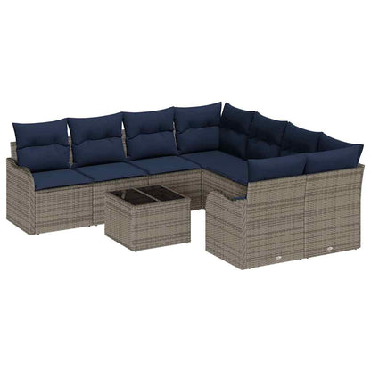 Tuin Sofa Set 9 st 8-Aantal zitplaatsen Grijs poly rattan