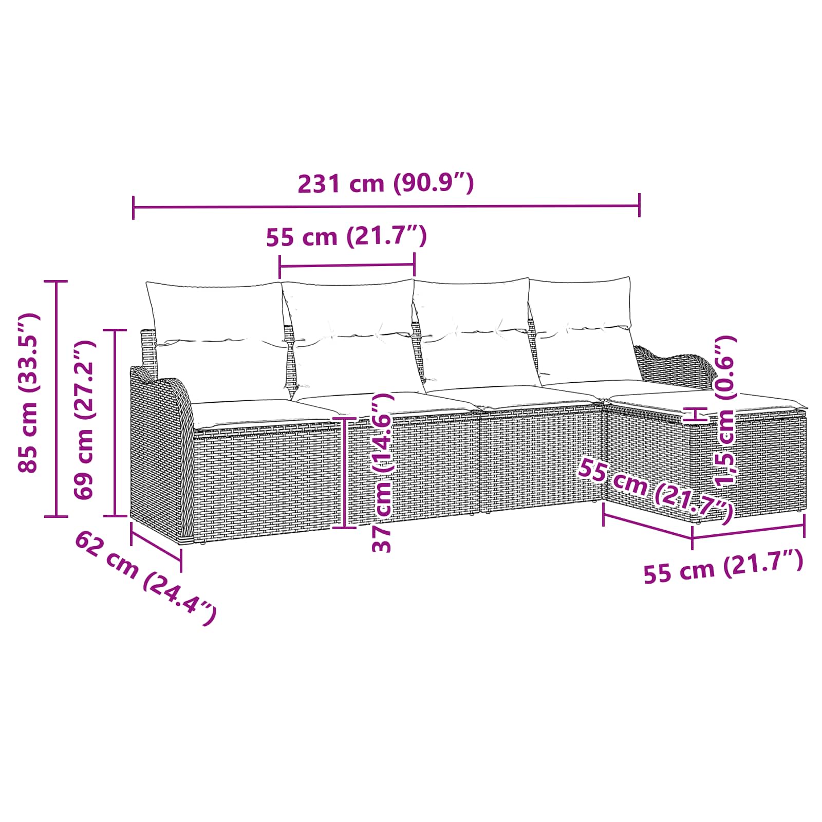 Tuin Sofa Set Grijs poly rattan
