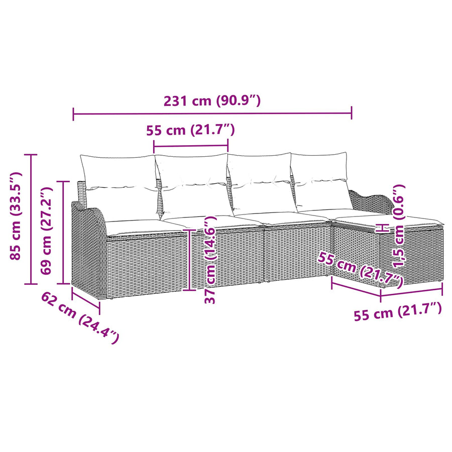 Tuin Sofa Set Grijs poly rattan