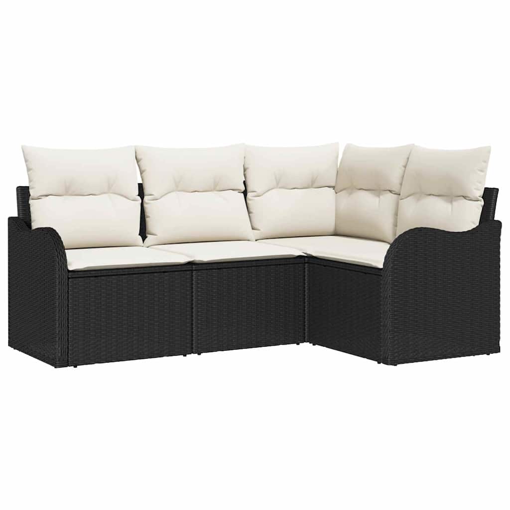 Tuin Sofa Set 4 pcs Zwart poly rattan