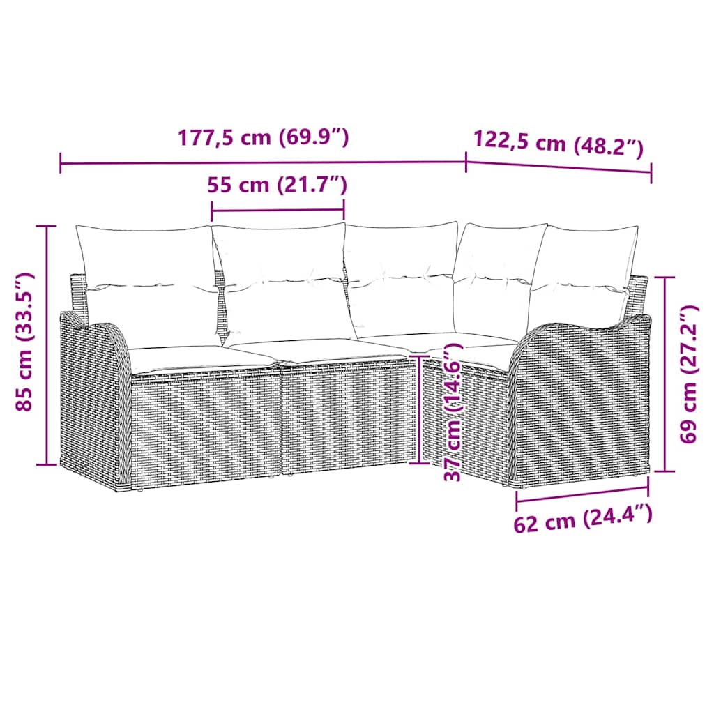 Tuin Sofa Set 4 pcs Zwart poly rattan