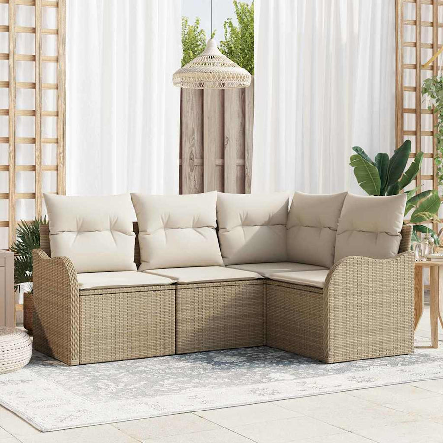 Tuin Sofa Set 4 pcs Beige poly rattan