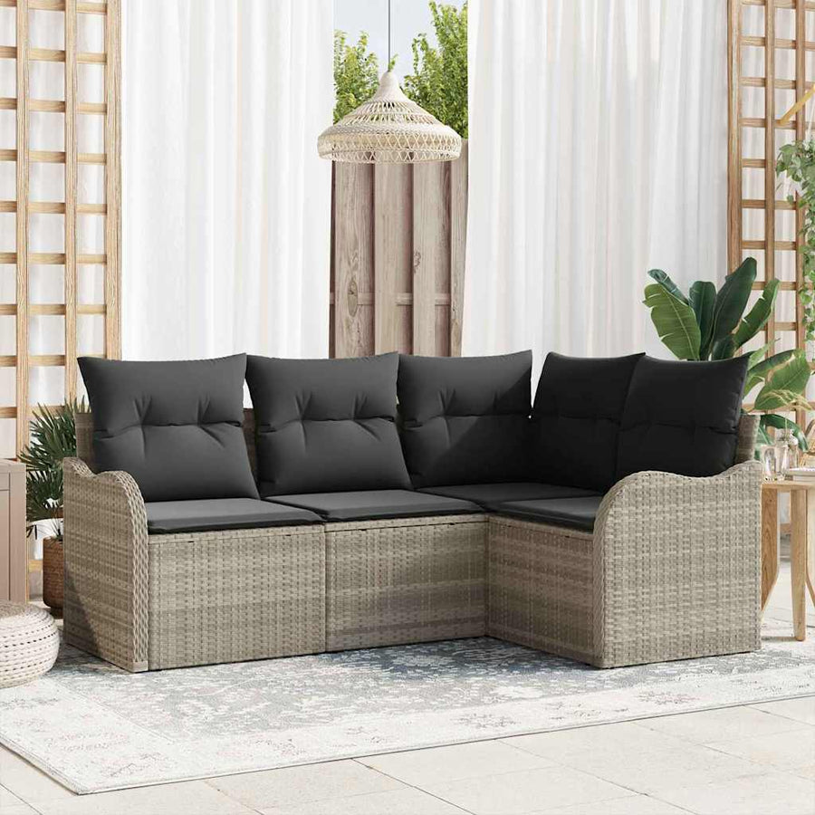 Tuin Sofa Set 4 pcs Lichtgrijs poly rattan
