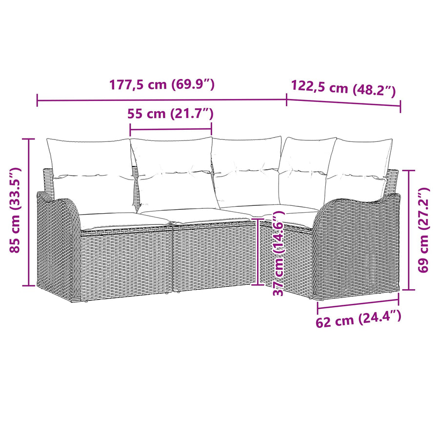 Tuin Sofa Set Grijs poly rattan