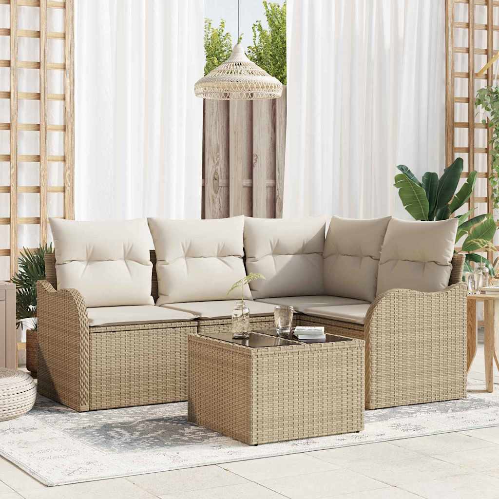Tuin Sofa Set 5 pcs Beige poly rattan