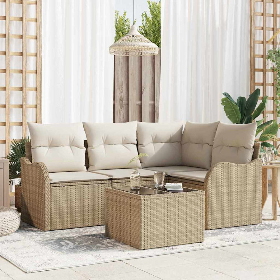 Tuin Sofa Set 5 pcs Beige poly rattan