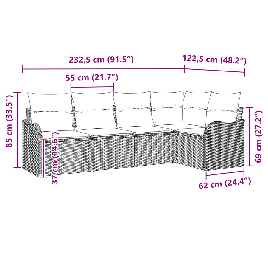 Tuin Sofa Set Grijs poly rattan