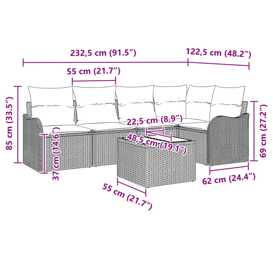 Tuin Sofa Set Grijs poly rattan