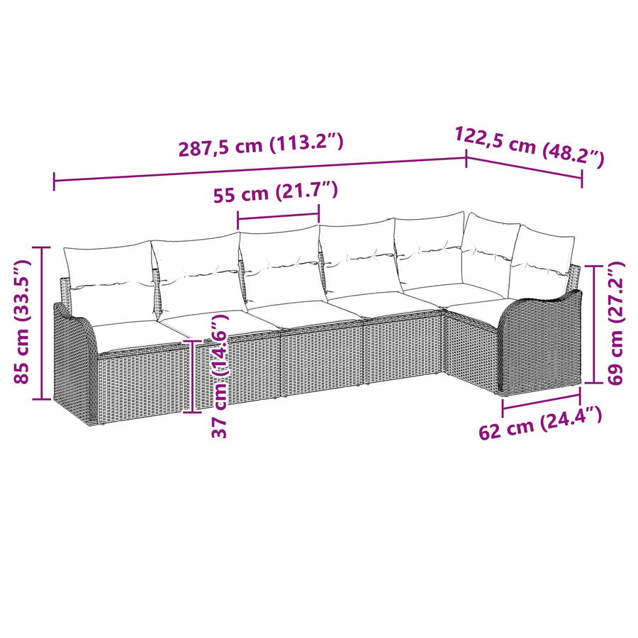 Tuin Sofa Set 6 st Grijs poly rattan