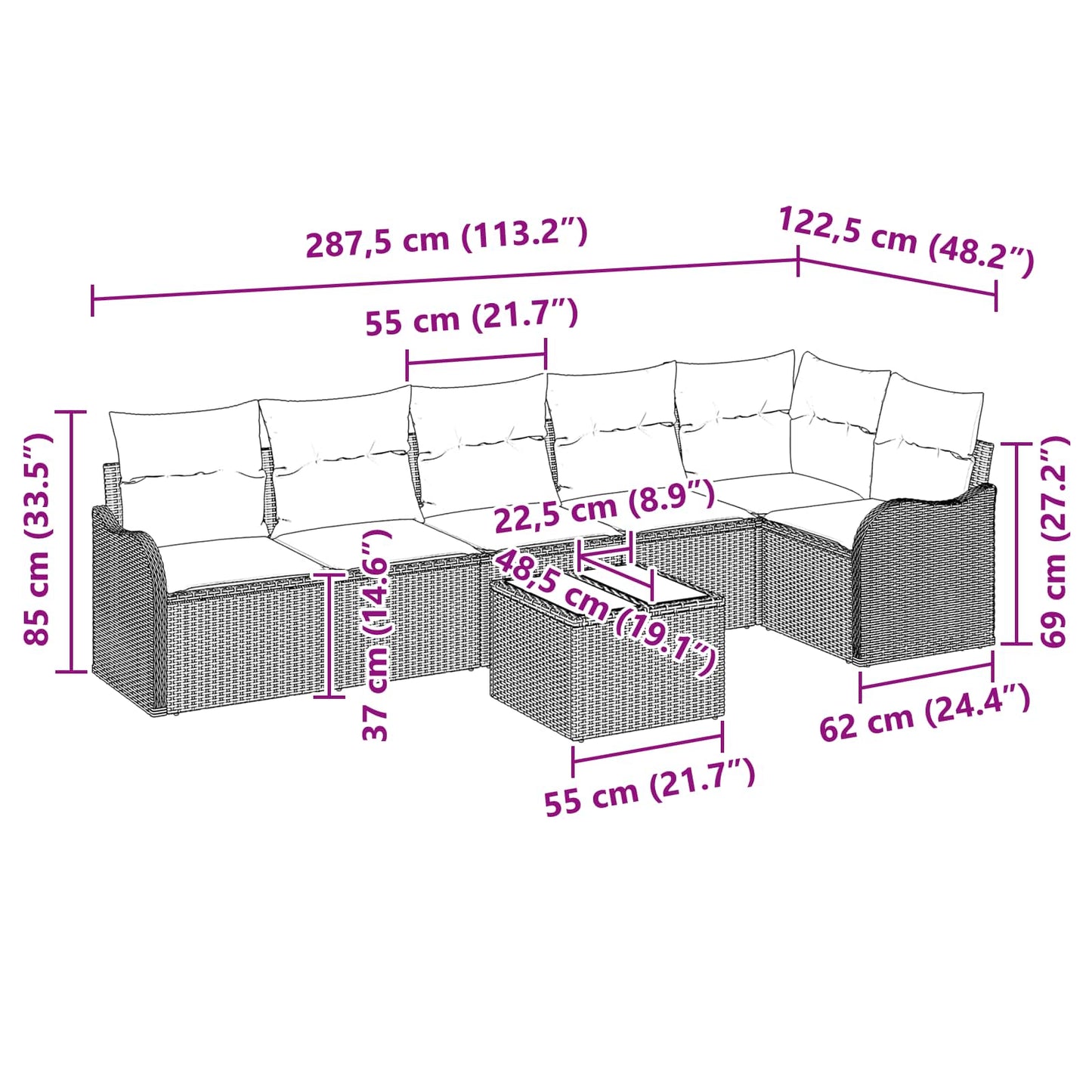 Tuin Sofa Set Grijs poly rattan