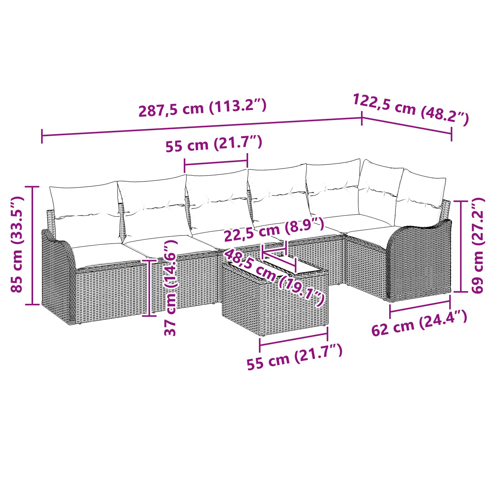 Tuin Sofa Set Grijs poly rattan