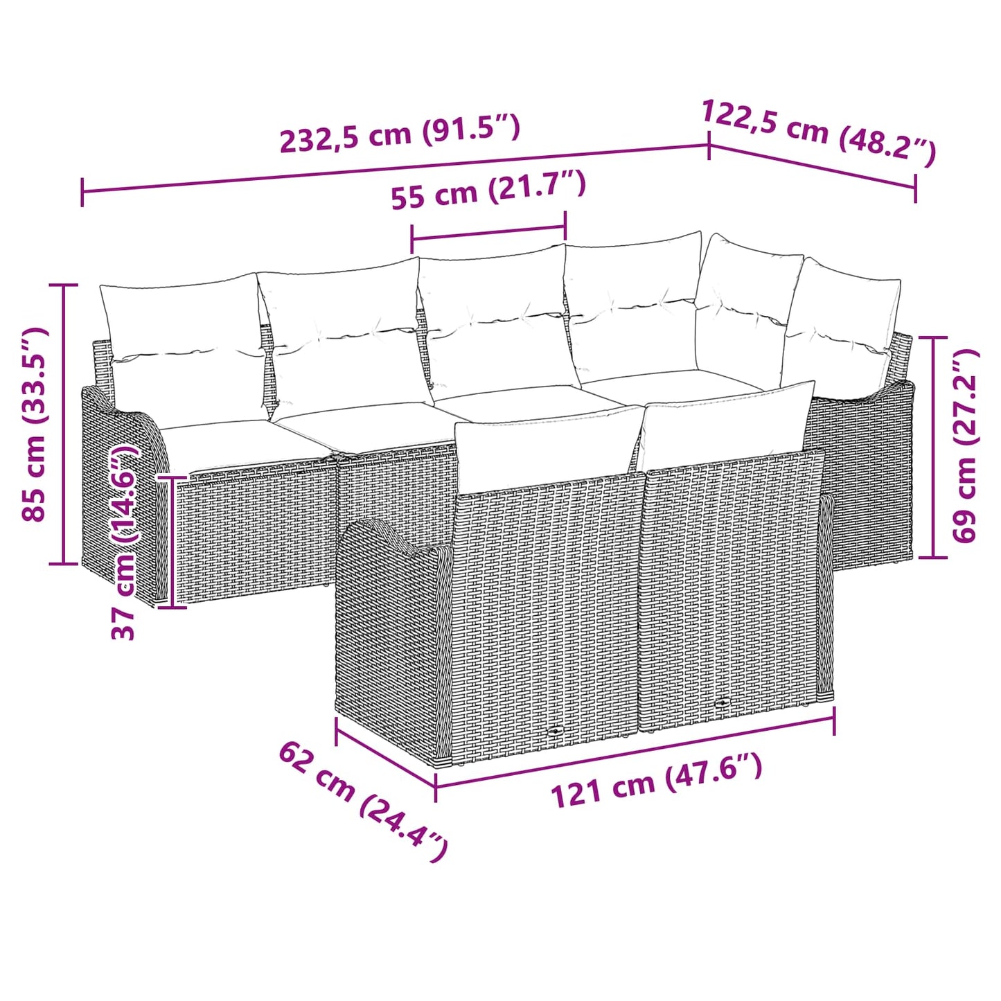 Tuin Sofa Set Grijs poly rattan